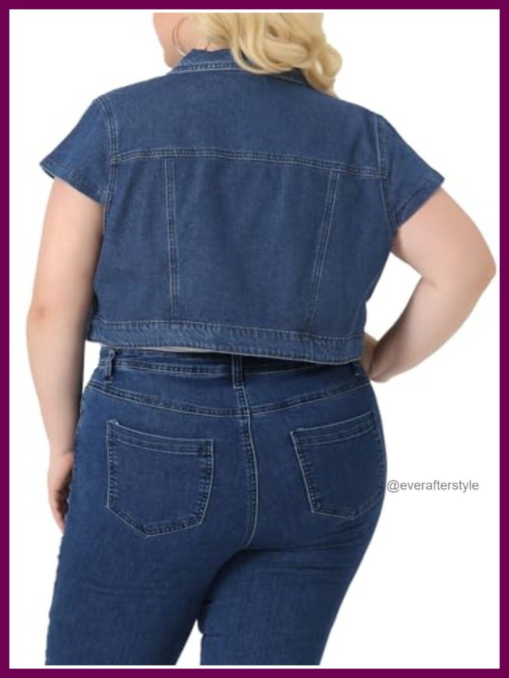 Plus Size Cropped Denim Jacket Button Down Y2K Streetwear Short Sleeve - Picture 3 of 6